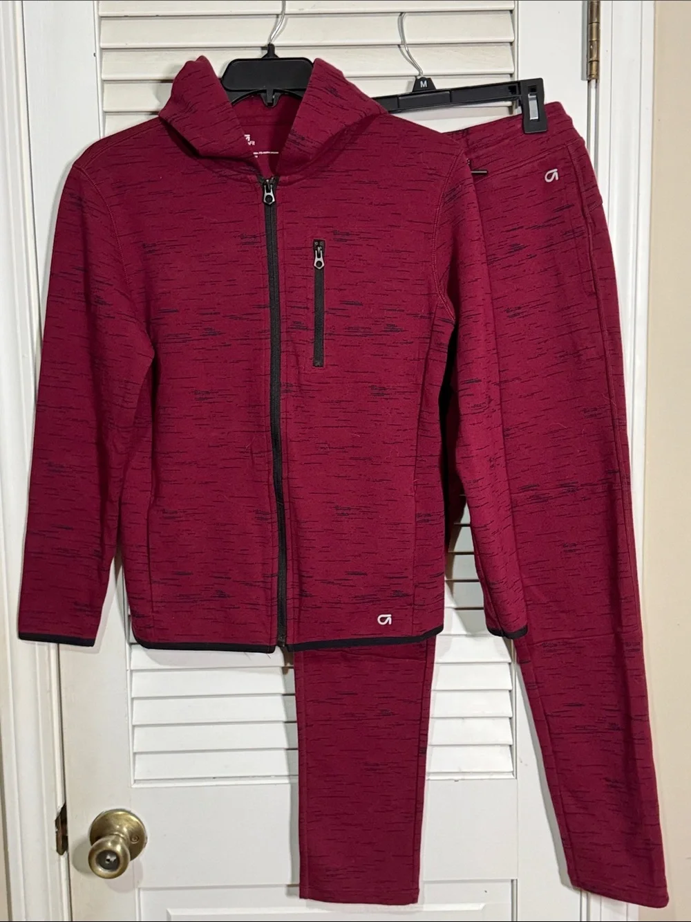 GAP Fit Kids Maroon Heathered Zip Hoodie & Jogger Set with Black Accents Size XL